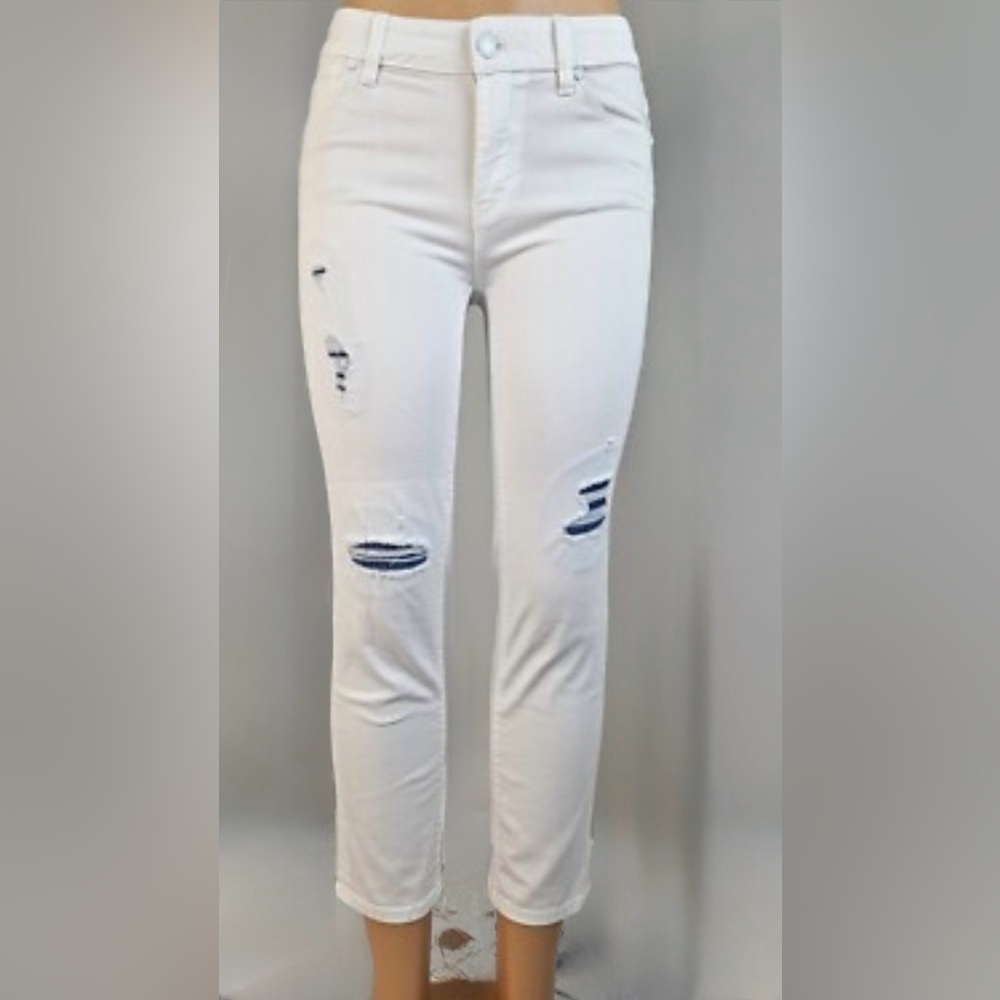WHBM White Distressed Straight Leg Jeans